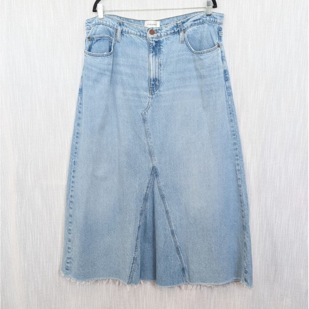 FRAME Dorothy Denim Midi Maxi Skirt Womens 33 Blue Cotton A-line Relaxed - Picture 2 of 9